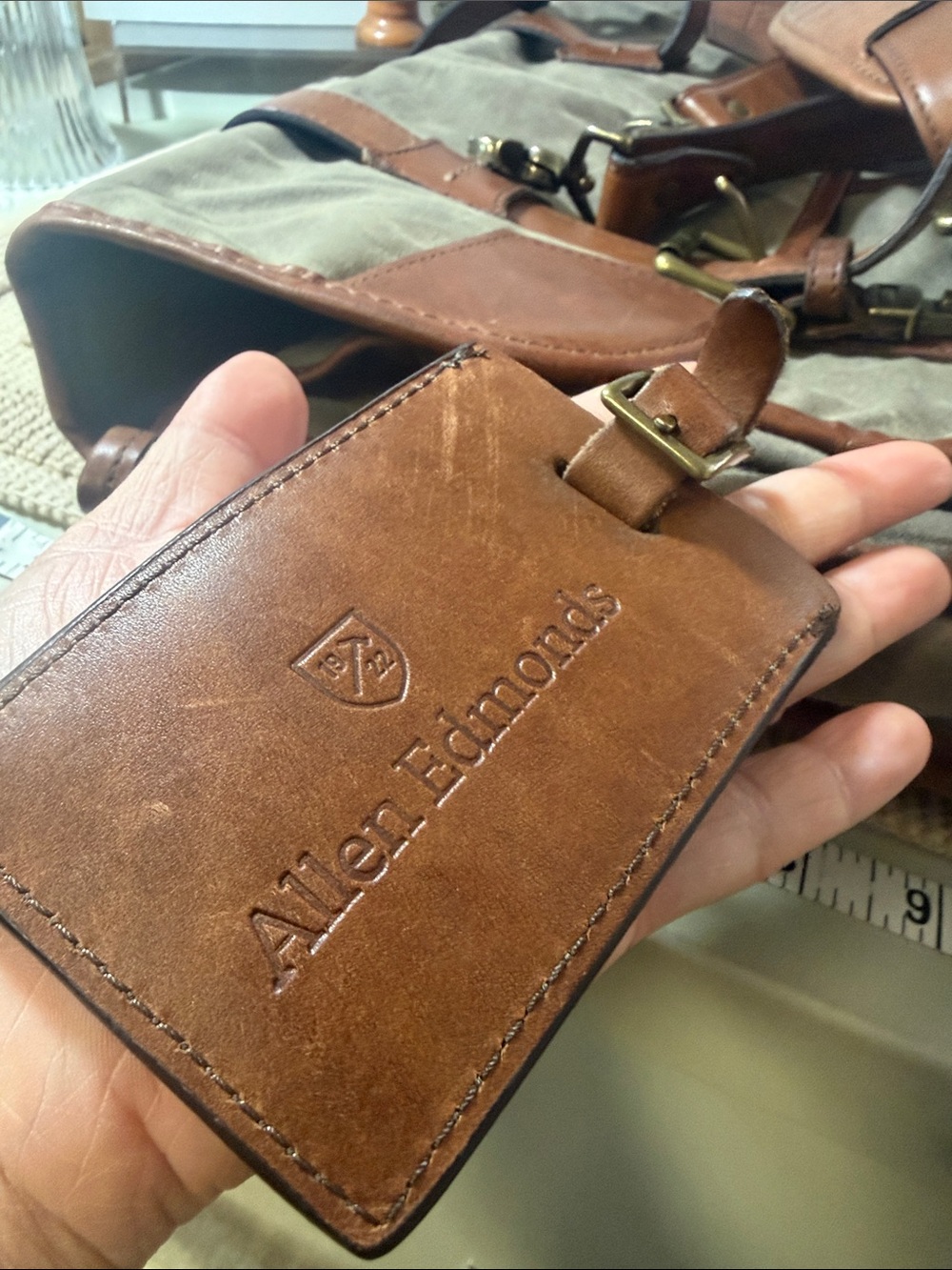 Allen Edmonds Waxed Canvas Leather Messenger Briefcase Laptop Bag - Picture 11 of 15